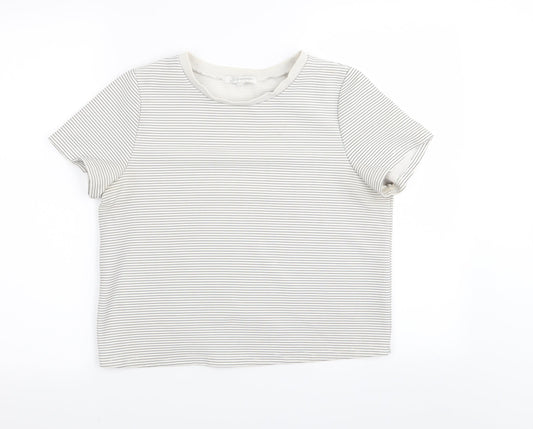 Glamorous Womens White Striped  Basic T-Shirt Size 10