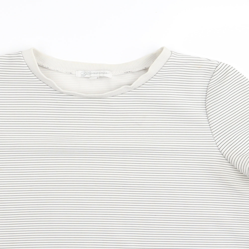 Glamorous Womens White Striped  Basic T-Shirt Size 10