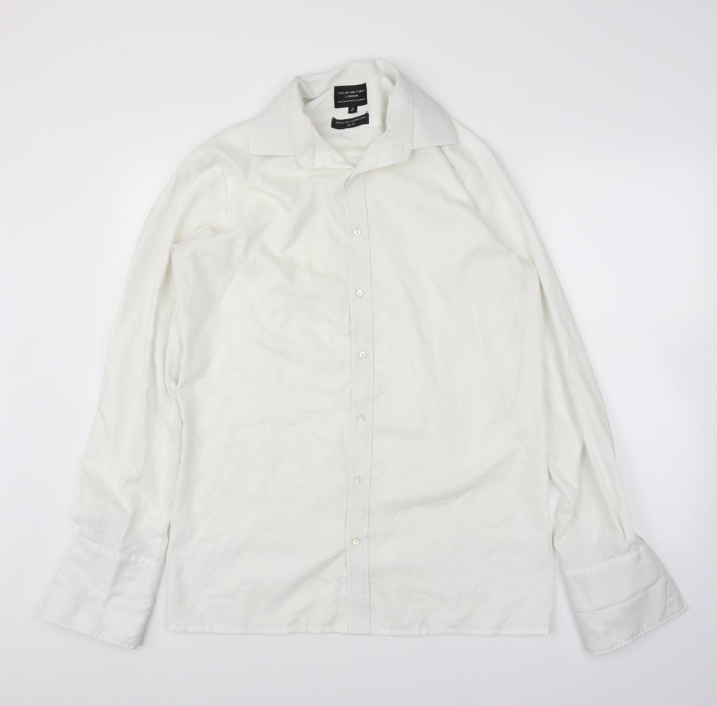 Mens UK Size 16 Collars and Cuffs White  Button-Up Long Sleeve Casual Shirt