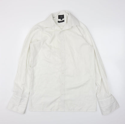 Mens UK Size 16 Collars and Cuffs White  Button-Up Long Sleeve Casual Shirt