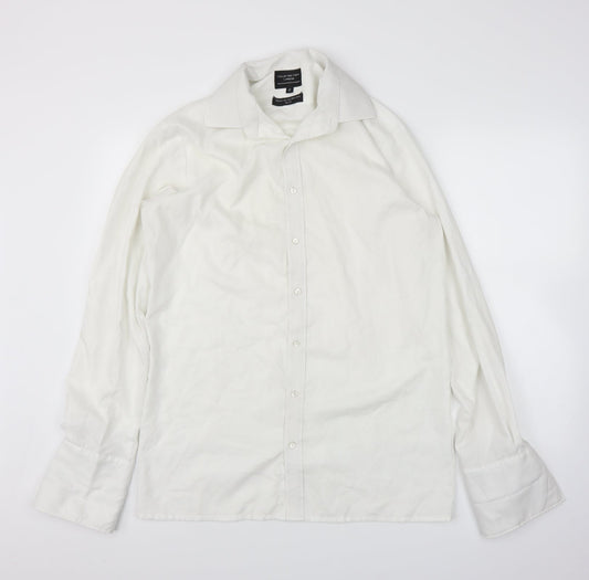 Mens UK Size 16 Collars and Cuffs White  Button-Up Long Sleeve Casual Shirt
