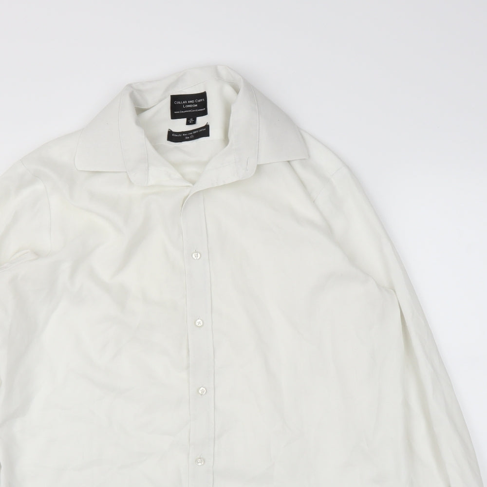 Mens UK Size 16 Collars and Cuffs White  Button-Up Long Sleeve Casual Shirt