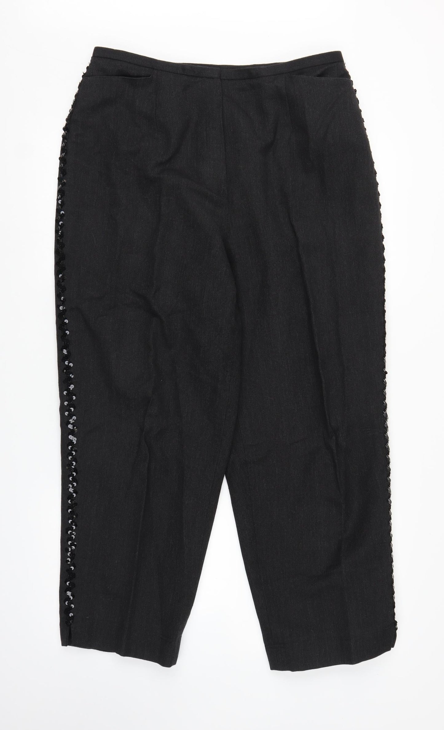 Womens UK Size L Preworn Regular Fit Capri Black Trousers