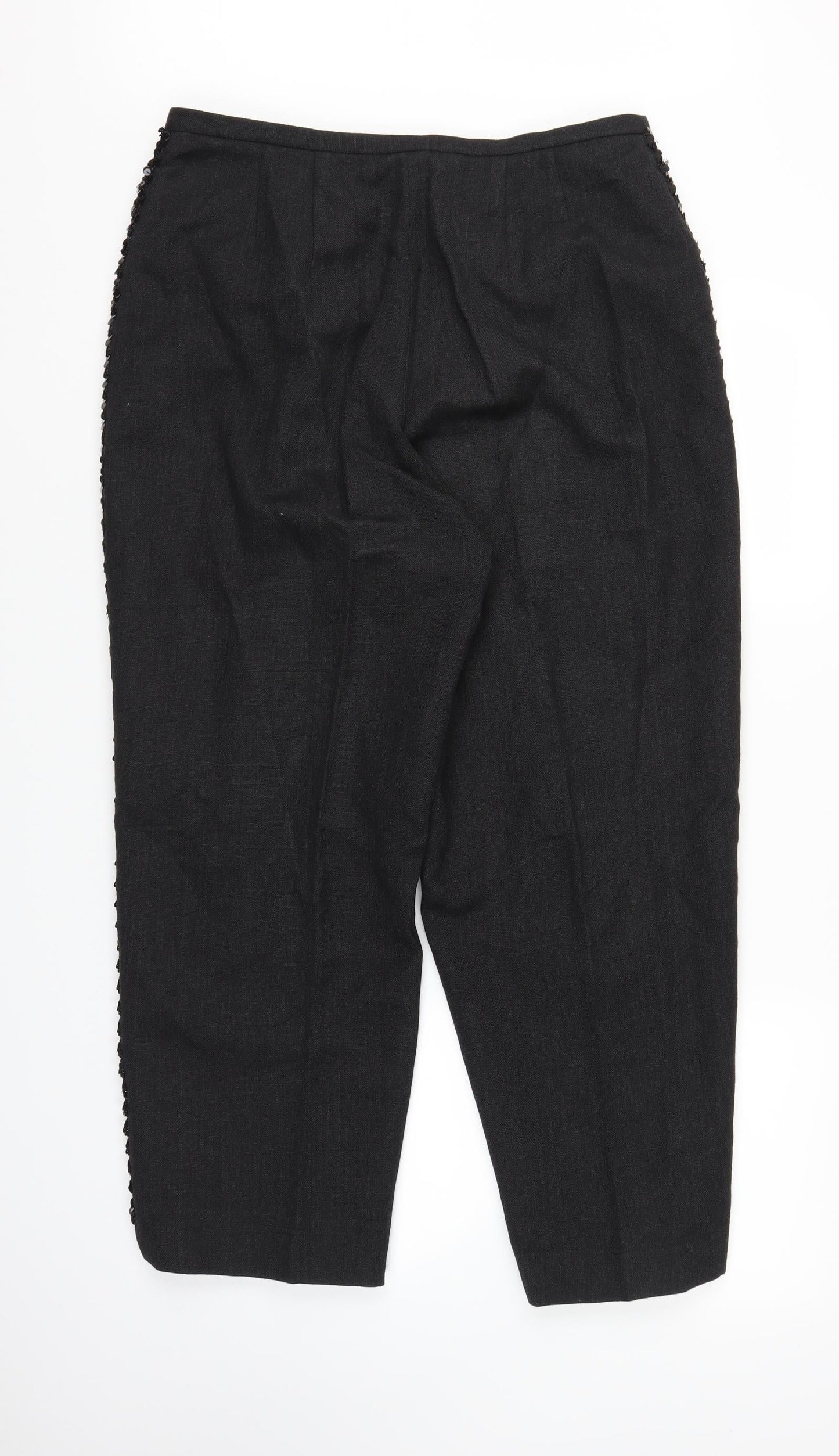 Womens UK Size L Preworn Regular Fit Capri Black Trousers