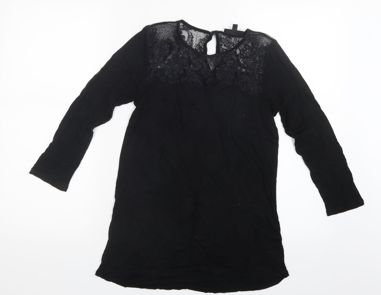 Womens UK Size 10 Warehouse Black Basic T-Shirt