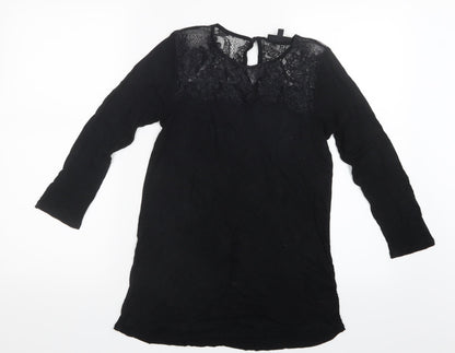 Womens UK Size 10 Warehouse Black Basic T-Shirt