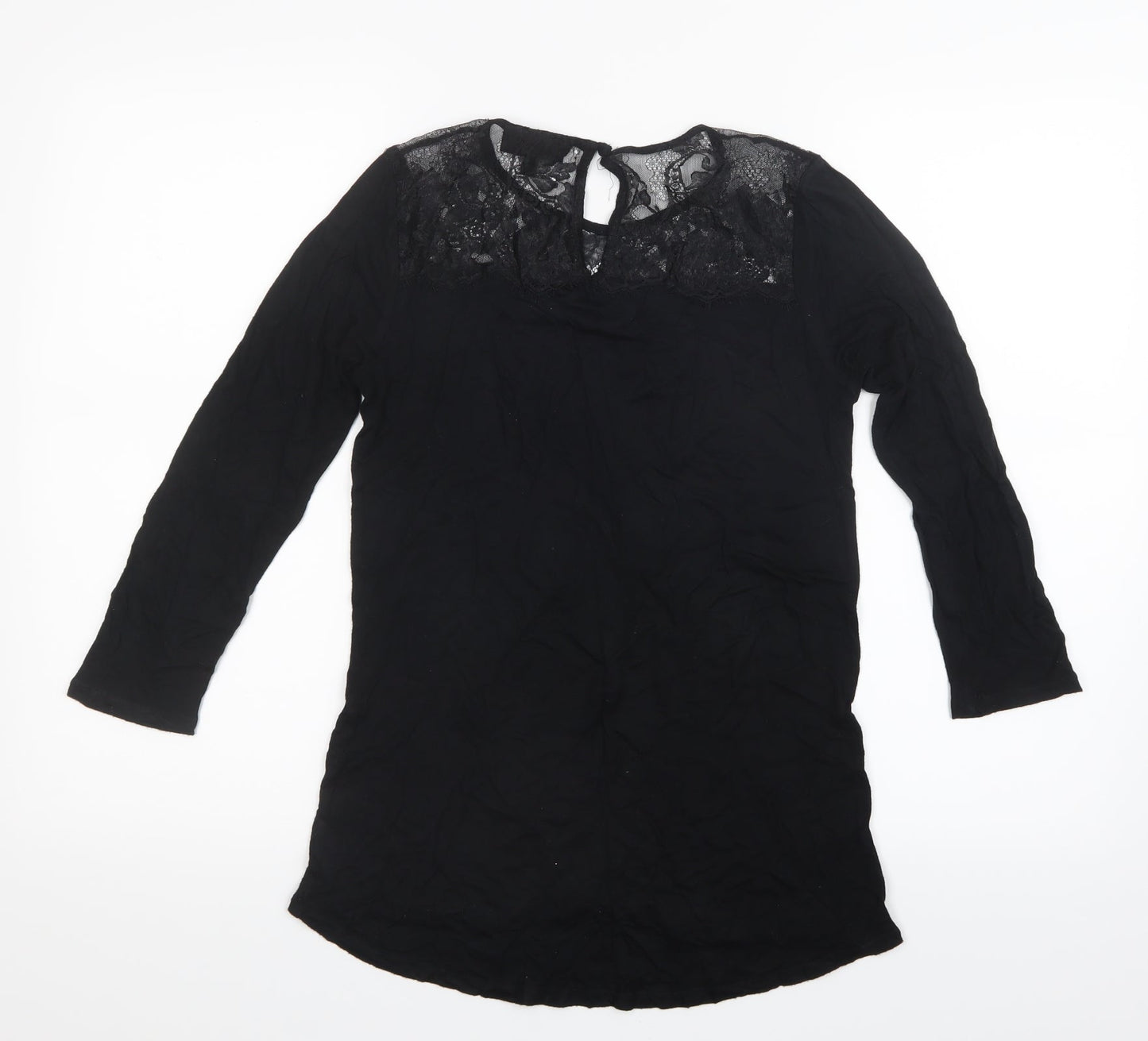 Womens UK Size 10 Warehouse Black Basic T-Shirt