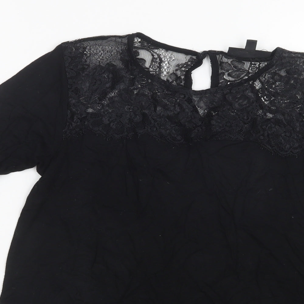 Womens UK Size 10 Warehouse Black Basic T-Shirt