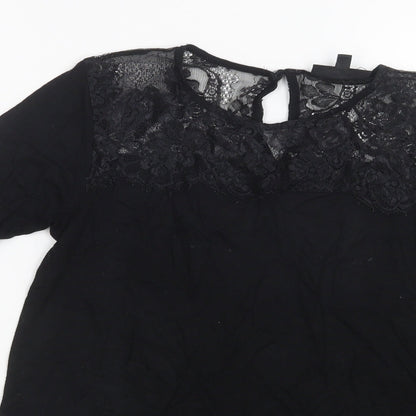 Womens UK Size 10 Warehouse Black Basic T-Shirt