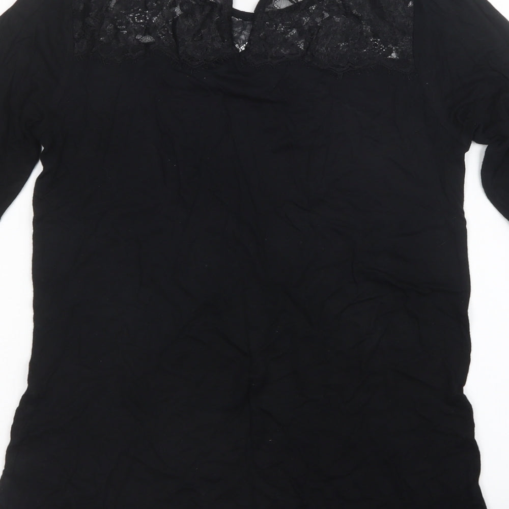 Womens UK Size 10 Warehouse Black Basic T-Shirt