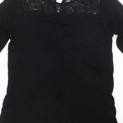 Womens UK Size 10 Warehouse Black Basic T-Shirt