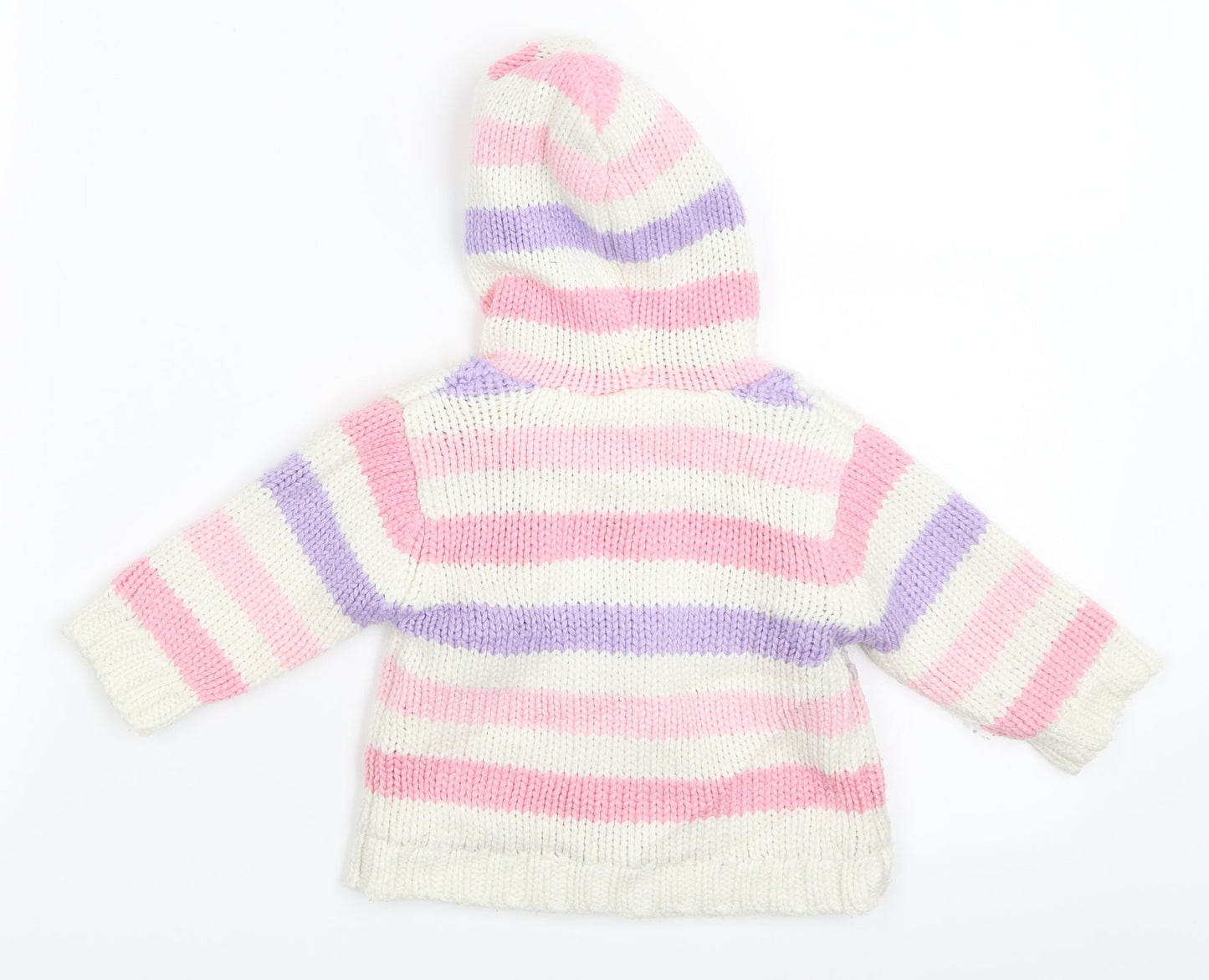 George Girls White Striped  Cardigan Jumper Size 0-3 Months