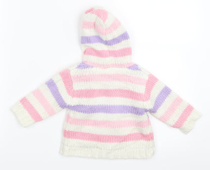 George Girls White Striped  Cardigan Jumper Size 0-3 Months