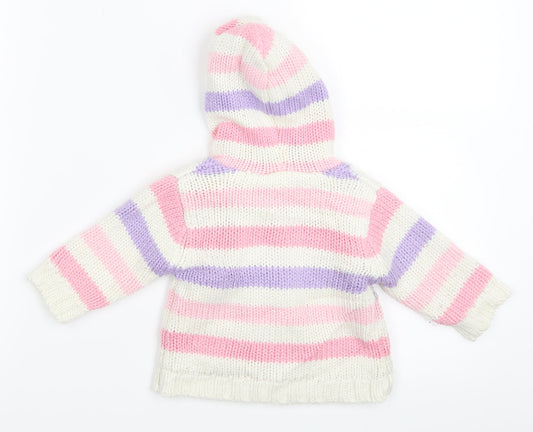 George Girls White Striped  Cardigan Jumper Size 0-3 Months