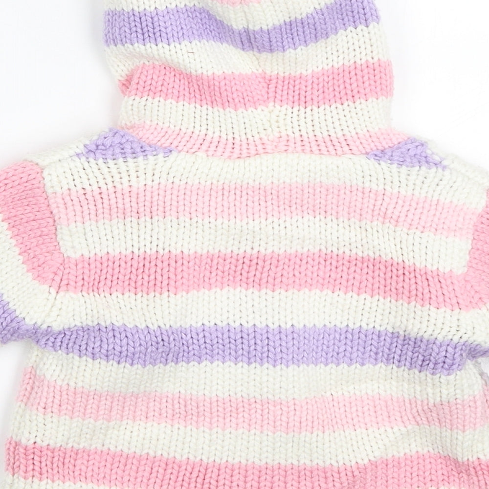 George Girls White Striped  Cardigan Jumper Size 0-3 Months