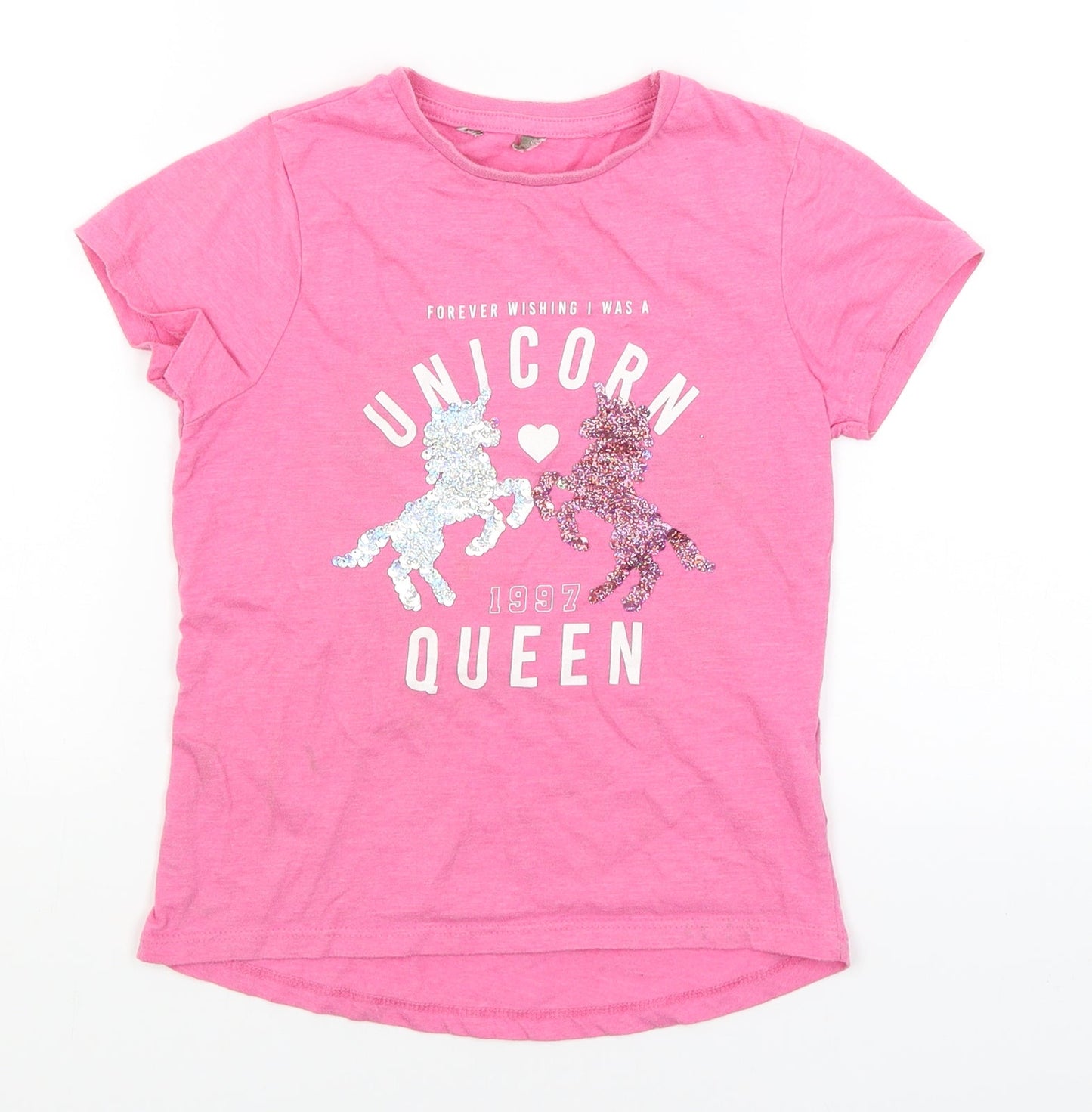 Primark Girls Pink   Basic T-Shirt Size 8-9 Years  - Unicorn