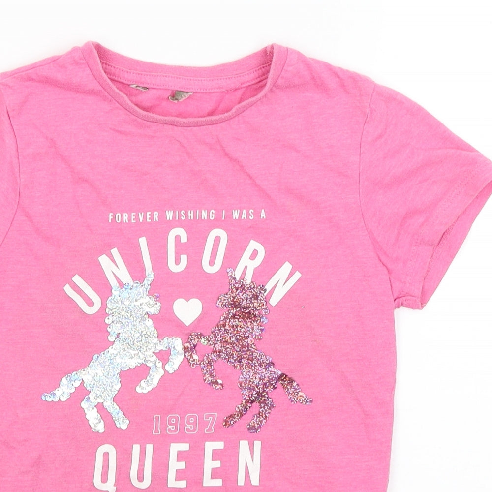 Primark Girls Pink   Basic T-Shirt Size 8-9 Years  - Unicorn