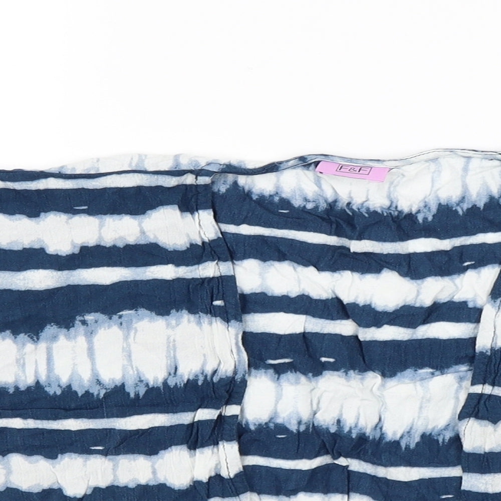 F&F Girls Blue Striped  Wrap Jumper Size 6-7 Years