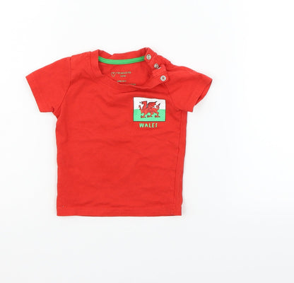 Primark Girls Red   Basic T-Shirt Size 6-9 Months  - Wales