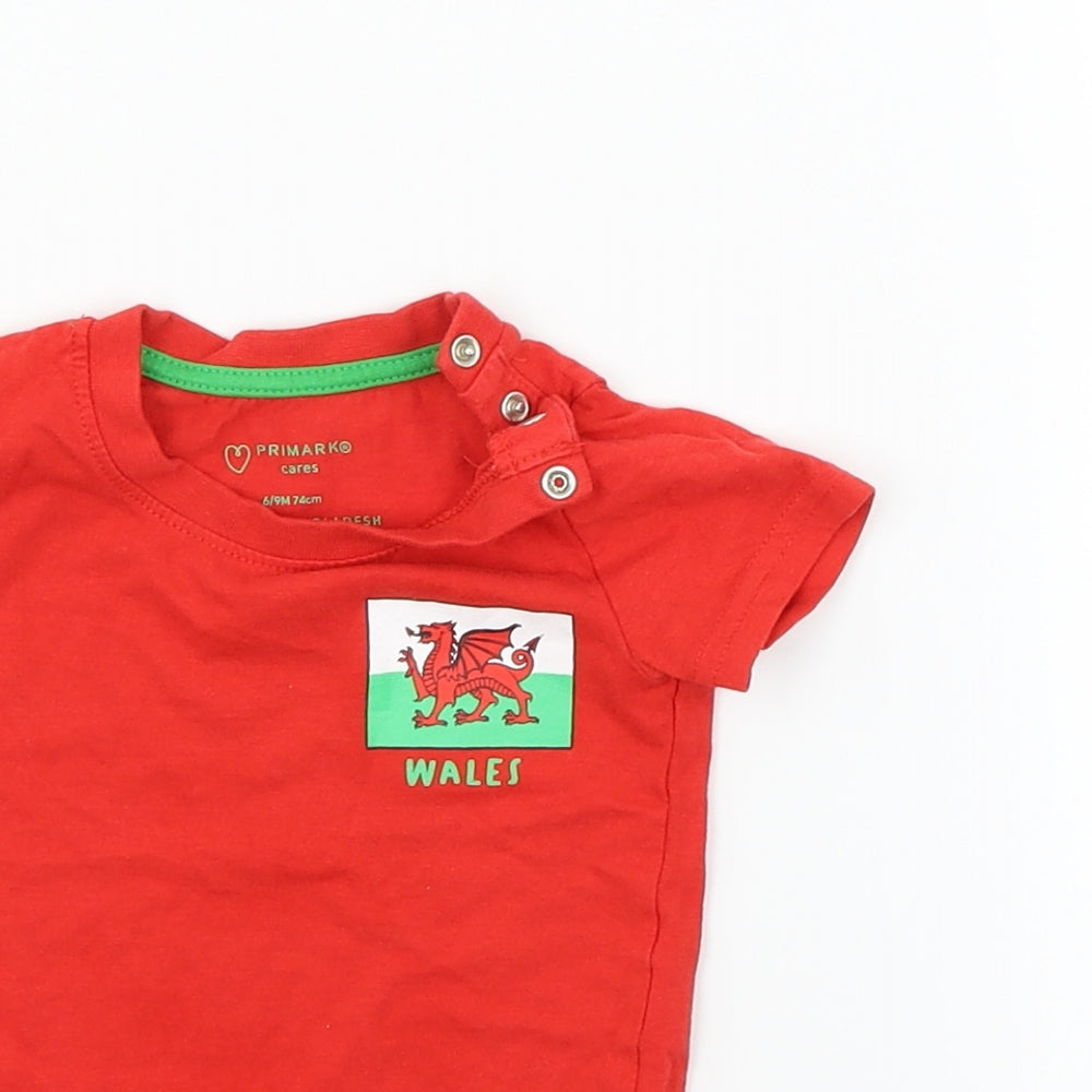 Primark Girls Red   Basic T-Shirt Size 6-9 Months  - Wales