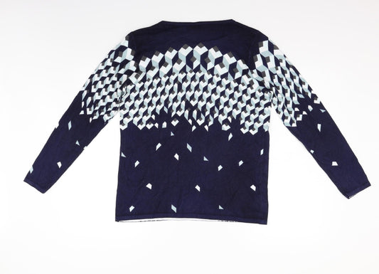 marble Womens Blue Geometric  Pullover Jumper Size M