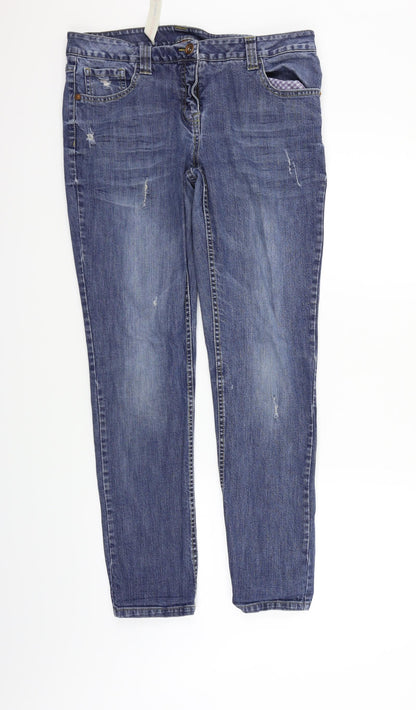 NEXT Womens Blue Houndstooth  Straight Jeans Size 10 L28 in