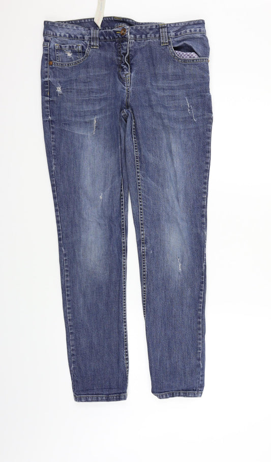 NEXT Womens Blue Houndstooth  Straight Jeans Size 10 L28 in