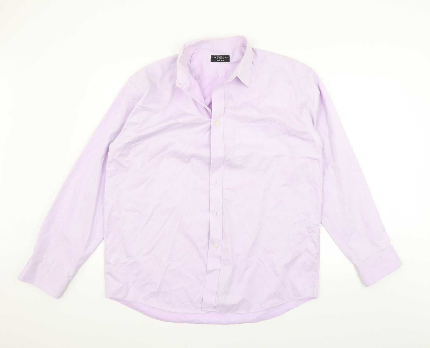 Mens UK Size 16.5 Marks and Spencer Purple  Button-Up Long Sleeve Casual Shirt