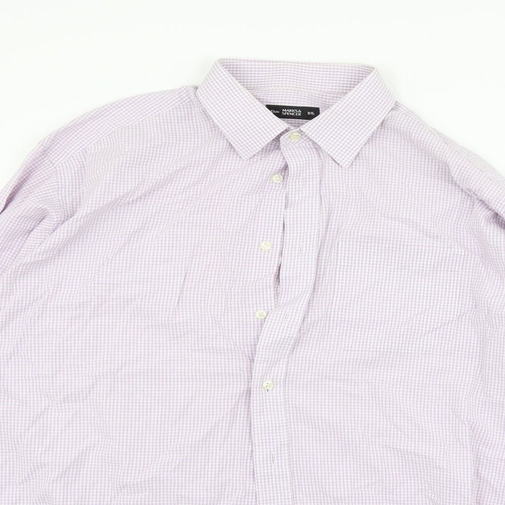 Mens UK Size 16.5 Marks and Spencer Purple  Button-Up Long Sleeve Casual Shirt