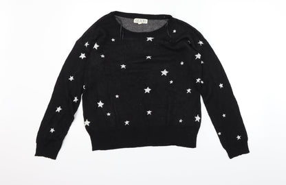 Pink Rose Womens Black Geometric  Pullover Jumper Size L