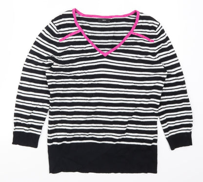 M&Co Womens Black Striped Knit Pullover Jumper Size 12  - Black and White
