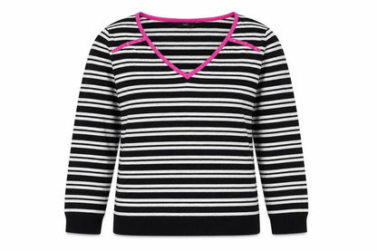 M&Co Womens Black Striped Knit Pullover Jumper Size 12  - Black and White