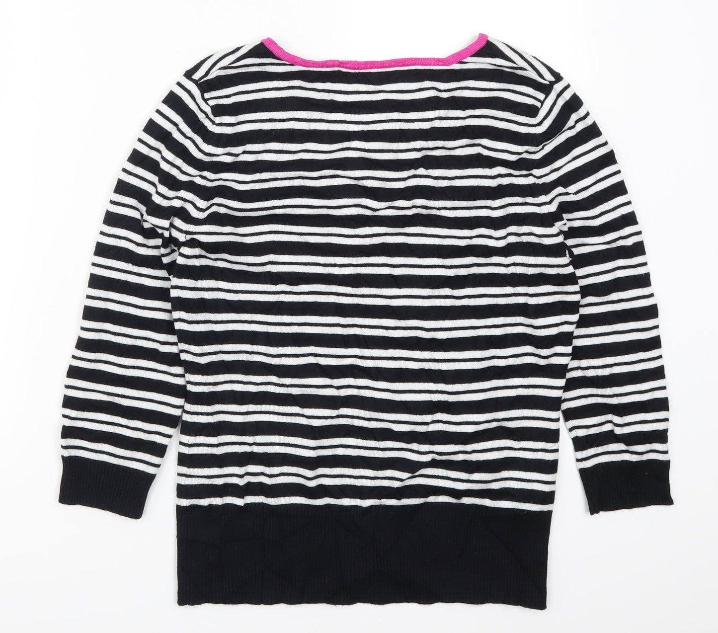 M&Co Womens Black Striped Knit Pullover Jumper Size 12  - Black and White