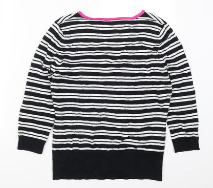 M&Co Womens Black Striped Knit Pullover Jumper Size 12  - Black and White