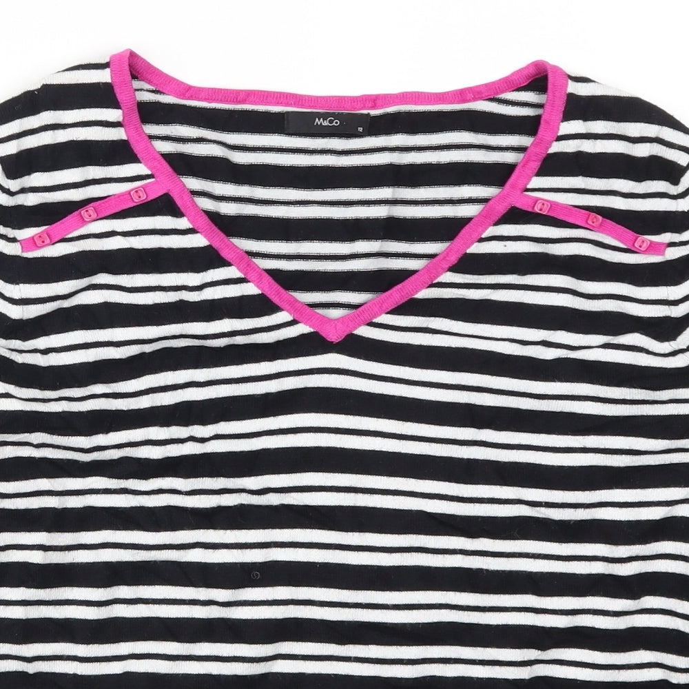 M&Co Womens Black Striped Knit Pullover Jumper Size 12  - Black and White