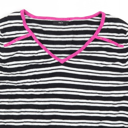 M&Co Womens Black Striped Knit Pullover Jumper Size 12  - Black and White