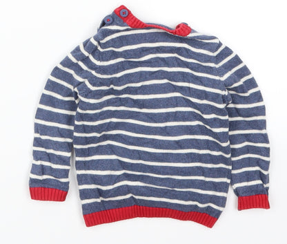 TU Boys Blue Striped  Pullover Jumper Size 6-9 Months  - Aim for the Stars