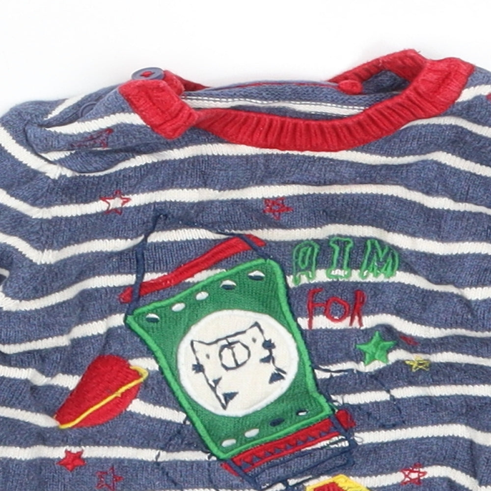 TU Boys Blue Striped  Pullover Jumper Size 6-9 Months  - Aim for the Stars