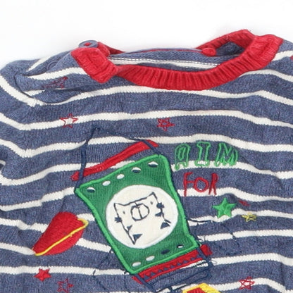 TU Boys Blue Striped  Pullover Jumper Size 6-9 Months  - Aim for the Stars