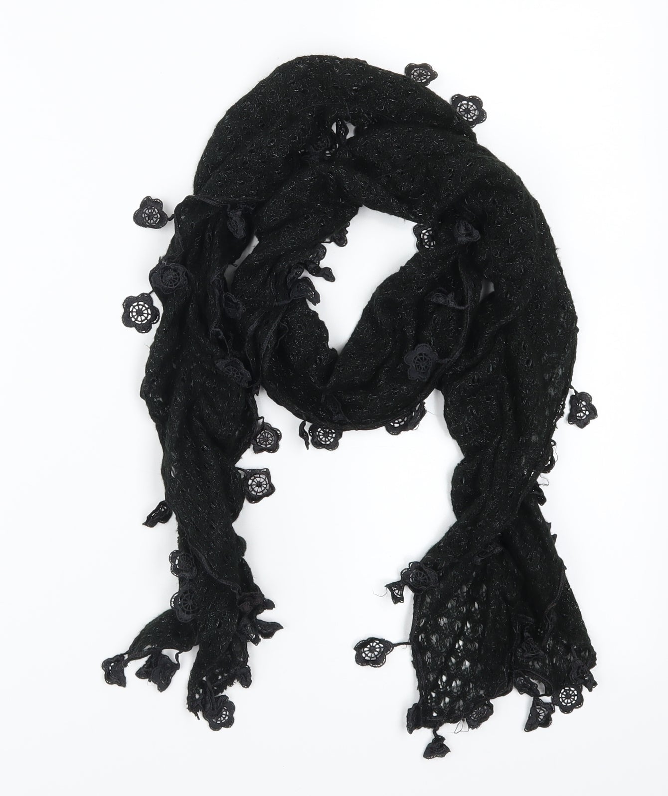 Preworn Womens Black    Scarf   - Fabric Flowers