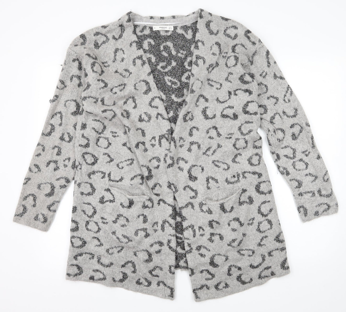 Marks and Spencer Womens Grey Animal Print Knit Cardigan Jumper Size S