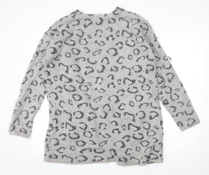 Marks and Spencer Womens Grey Animal Print Knit Cardigan Jumper Size S