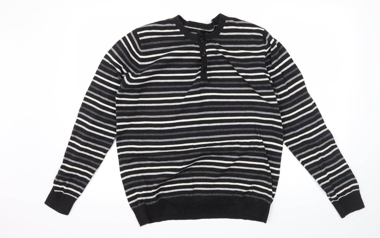 NEXT Mens Black Striped Knit Pullover Jumper Size M