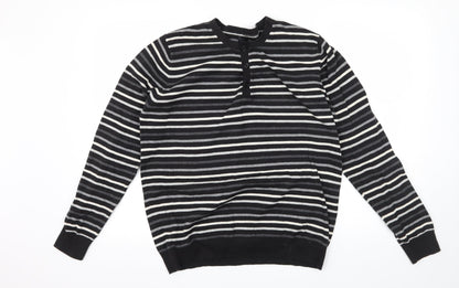 NEXT Mens Black Striped Knit Pullover Jumper Size M