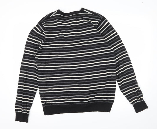 NEXT Mens Black Striped Knit Pullover Jumper Size M
