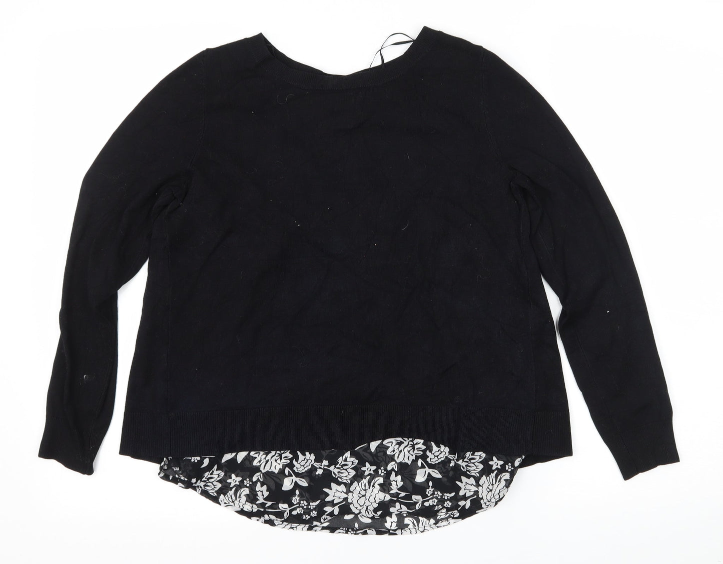 George Womens Black Floral Knit Pullover Jumper Size 8