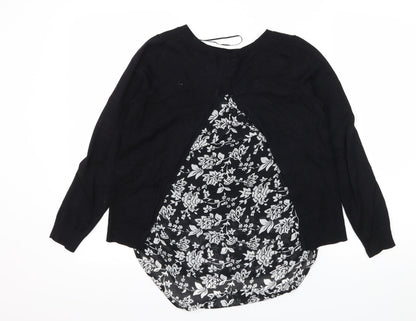 George Womens Black Floral Knit Pullover Jumper Size 8