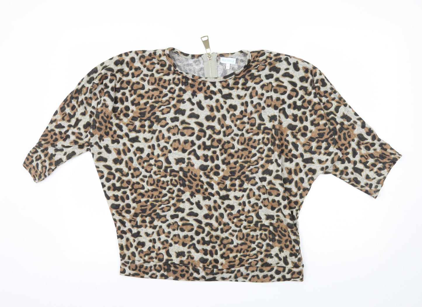 Blue Vanilla Womens Brown Animal Print Knit Pullover Jumper Size S