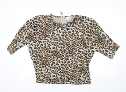 Blue Vanilla Womens Brown Animal Print Knit Pullover Jumper Size S