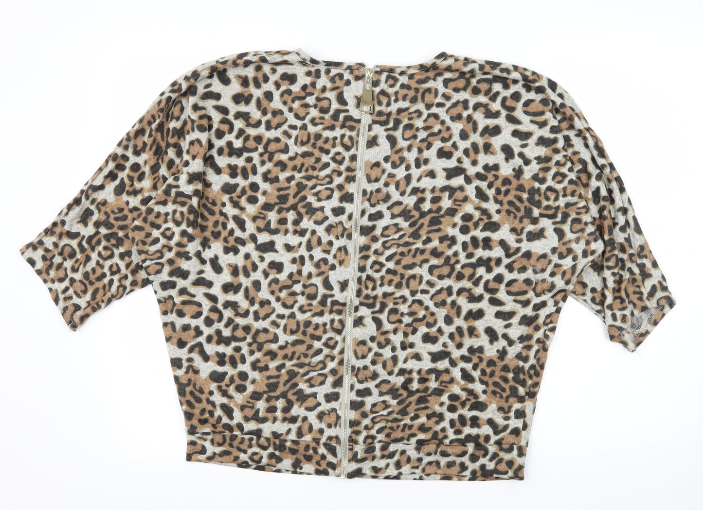 Blue Vanilla Womens Brown Animal Print Knit Pullover Jumper Size S